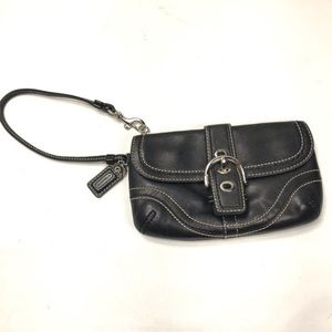Coach Wristlet 7” mini bag black leather silver hardware